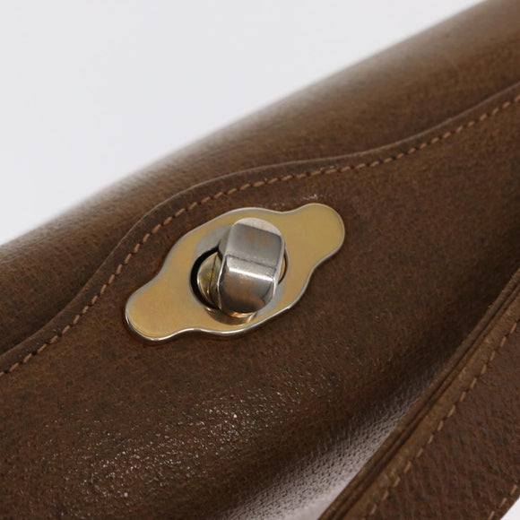 GUCCI Shoulder Bag Leather Brown Gold Auth 161660