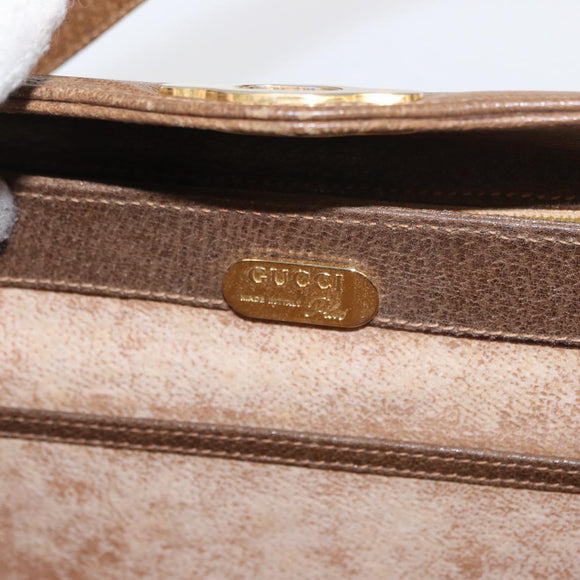 GUCCI Shoulder Bag Leather Brown Gold Auth 161660