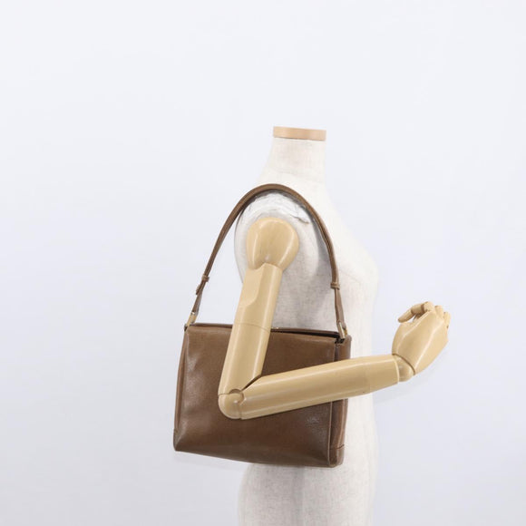 GUCCI Shoulder Bag Leather Brown Gold Auth 161660