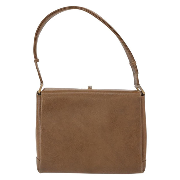 GUCCI Shoulder Bag Leather Brown Gold Auth 161660
