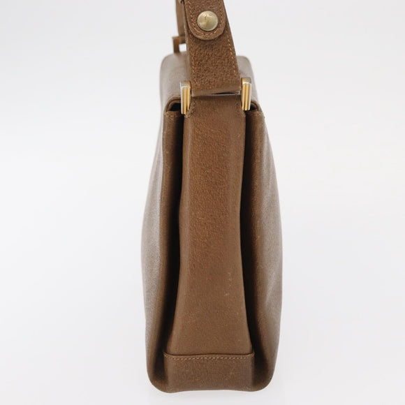 GUCCI Shoulder Bag Leather Brown Gold Auth 161660