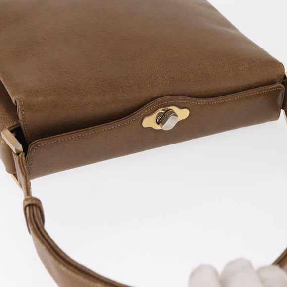 GUCCI Shoulder Bag Leather Brown Gold Auth 161660