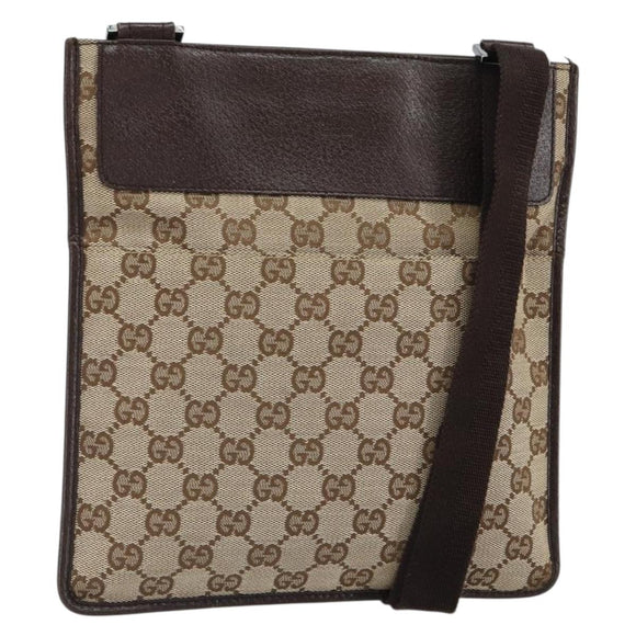 GUCCI GG Canvas Shoulder Bag Beige Silver 27639 Auth 161661