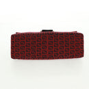 FENDI Zucchino Canvas Mamma Baguette Shoulder Bag Red Silver Auth 161663SAV-5