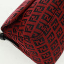 FENDI Zucchino Canvas Mamma Baguette Shoulder Bag Red Silver Auth 161663SAV-14