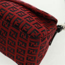 FENDI Zucchino Canvas Mamma Baguette Shoulder Bag Red Silver Auth 161663SAV-15