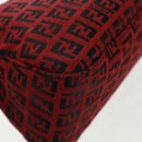 FENDI Zucchino Canvas Mamma Baguette Shoulder Bag Red Silver Auth 161663SAV-16