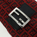 FENDI Zucchino Canvas Mamma Baguette Shoulder Bag Red Silver Auth 161663SAV-18