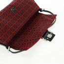 FENDI Zucchino Canvas Mamma Baguette Shoulder Bag Red Silver Auth 161663SAV-19
