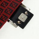 FENDI Zucchino Canvas Mamma Baguette Shoulder Bag Red Silver Auth 161663SAV-20