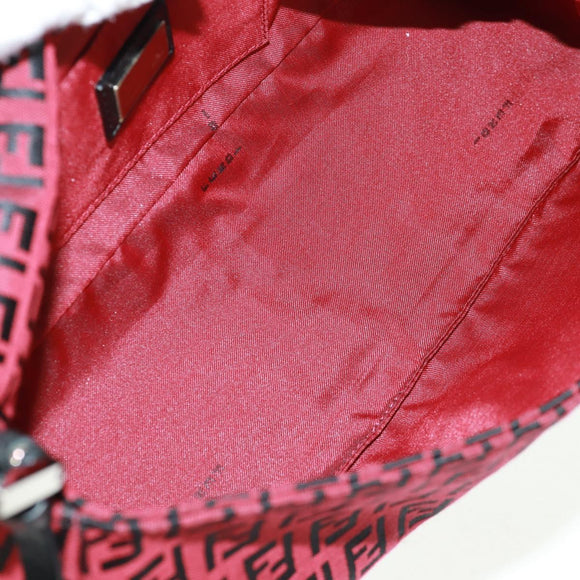 FENDI Zucchino Canvas Mamma Baguette Shoulder Bag Red Silver Auth 161663SAV