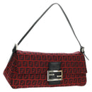 FENDI Zucchino Canvas Mamma Baguette Shoulder Bag Red Silver Auth 161663SAV-1