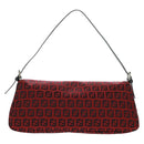 FENDI Zucchino Canvas Mamma Baguette Shoulder Bag Red Silver Auth 161663SAV-2