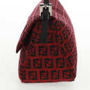 FENDI Zucchino Canvas Mamma Baguette Shoulder Bag Red Silver Auth 161663SAV-3