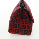 FENDI Zucchino Canvas Mamma Baguette Shoulder Bag Red Silver Auth 161663SAV-4