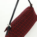 FENDI Zucchino Canvas Mamma Baguette Shoulder Bag Red Silver Auth 161663SAV-6