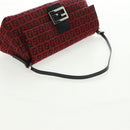 FENDI Zucchino Canvas Mamma Baguette Shoulder Bag Red Silver Auth 161663SAV-7