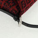 FENDI Zucchino Canvas Mamma Baguette Shoulder Bag Red Silver Auth 161663SAV-8