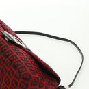 FENDI Zucchino Canvas Mamma Baguette Shoulder Bag Red Silver Auth 161663SAV-9