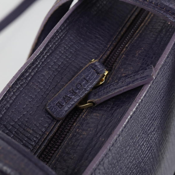 LOEWE Hand Bag Leather 2way Navy Gold Auth 161665