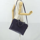 LOEWE Hand Bag Leather 2way Navy Gold Auth 161665-24