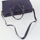 LOEWE Hand Bag Leather 2way Navy Gold Auth 161665-7