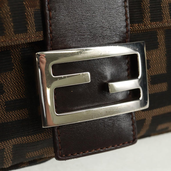 FENDI Zucca Canvas Mamma Baguette Shoulder Bag Black Brown Auth 161669SAV