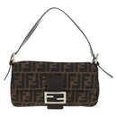 FENDI Zucca Canvas Mamma Baguette Shoulder Bag Black Brown Auth 161669SAV-2