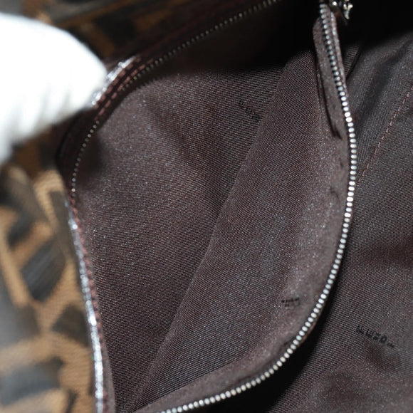 FENDI Zucca Canvas Mamma Baguette Shoulder Bag Black Brown Auth 161669SAV