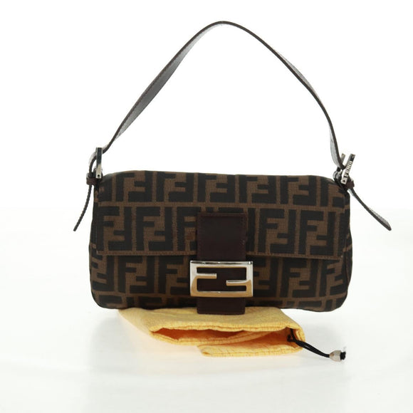 FENDI Zucca Canvas Mamma Baguette Shoulder Bag Black Brown Auth 161669SAV