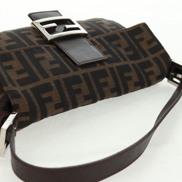 FENDI Zucca Canvas Mamma Baguette Shoulder Bag Black Brown Auth 161669SAV