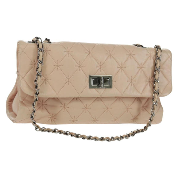 CHANEL Chain Matelasse 2.55 Shoulder Bag Lamb Skin Pink Silver CC Auth 161670V