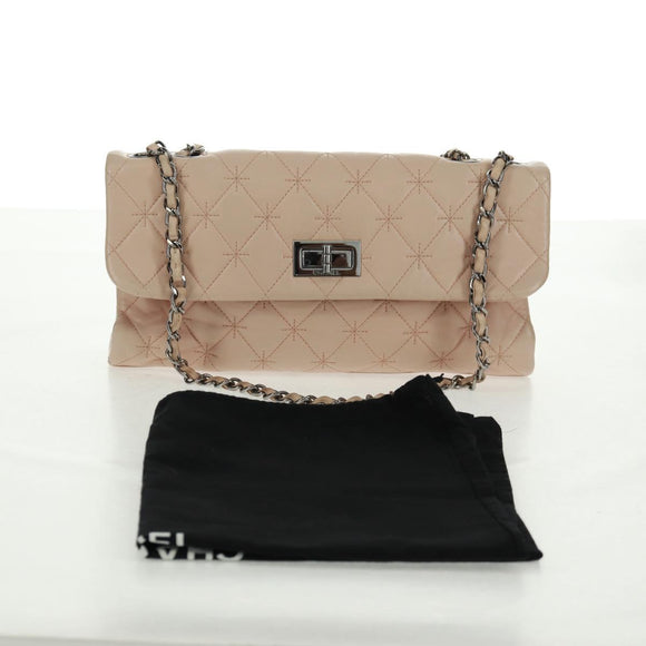 CHANEL Chain Matelasse 2.55 Shoulder Bag Lamb Skin Pink Silver CC Auth 161670V