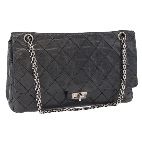 CHANEL Chain Double Flap Matelasse 28 2.55 Tasche Leder Schwarz CC Auth 161671V