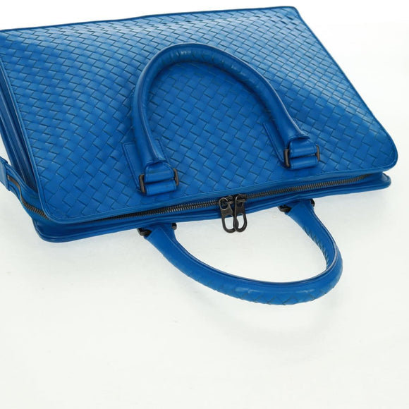 BOTTEGA VENETA INTRECCIATO Aktetas Leer Blauw Auth 161673V