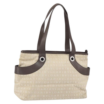 BVLGARI Tote Bag Canvas Ivory Silver Auth 161674