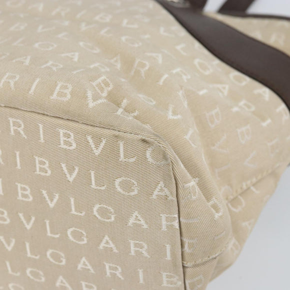 BVLGARI Tote Bag Canvas Ivory Silver Auth 161674
