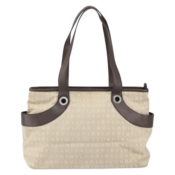 BVLGARI Tote Bag Canvas Ivory Silver Auth 161674