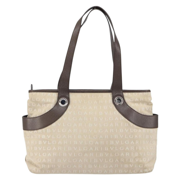 BVLGARI Tote Bag Canvas Ivory Silver Auth 161674