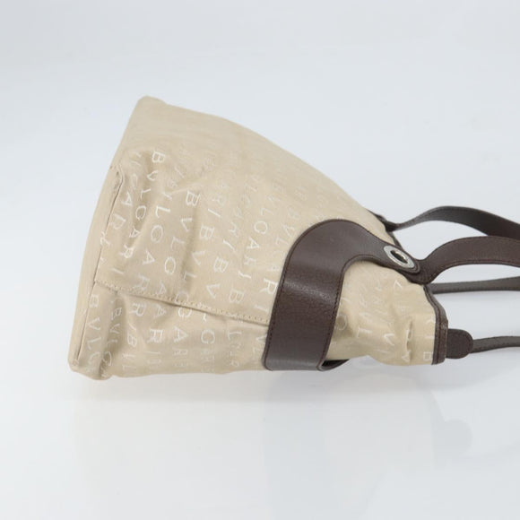 BVLGARI Tote Bag Canvas Ivory Silver Auth 161674