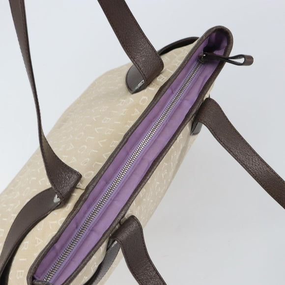 BVLGARI Tote Bag Canvas Ivory Silver Auth 161674