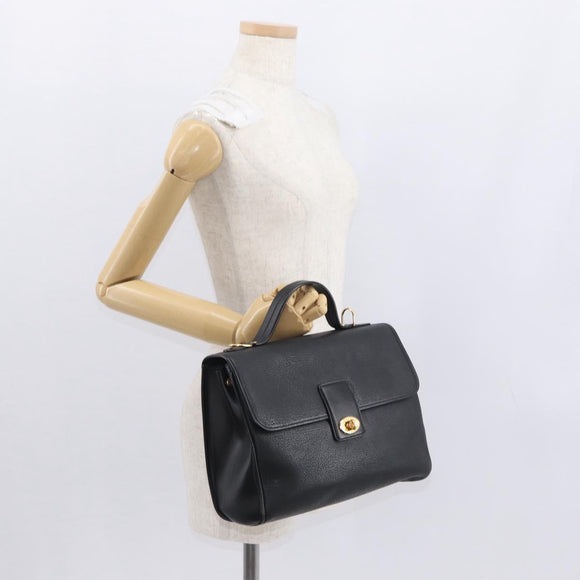 GUCCI Hand Bag Leather Gold Black Auth 161675