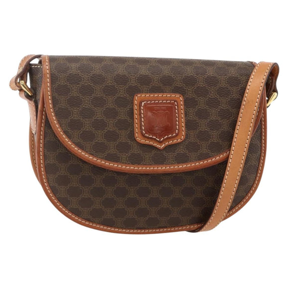 CELINE Macadam Canvas Shoulder Bag PVC Brown Gold Auth 161676