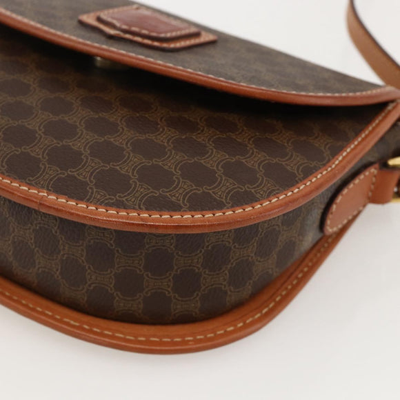 CELINE Macadam Canvas Shoulder Bag PVC Brown Gold Auth 161676
