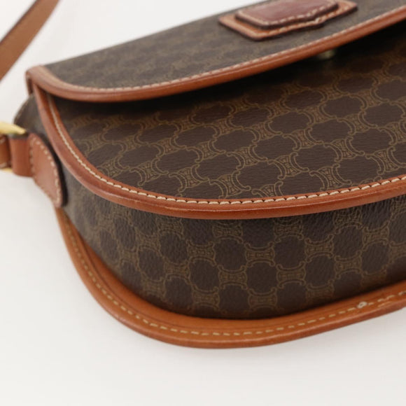 CELINE Macadam Canvas Shoulder Bag PVC Brown Gold Auth 161676