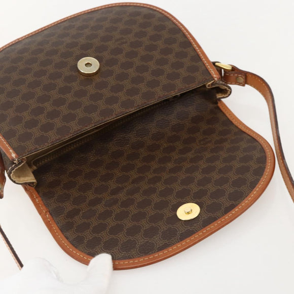 CELINE Macadam Canvas Shoulder Bag PVC Brown Gold Auth 161676