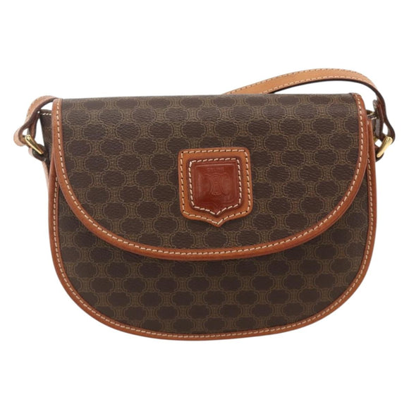 CELINE Macadam Canvas Shoulder Bag PVC Brown Gold Auth 161676