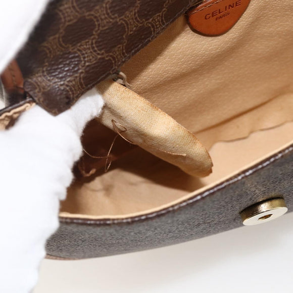 CELINE Macadam Canvas Shoulder Bag PVC Brown Gold Auth 161676