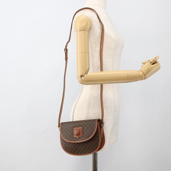 CELINE Macadam Canvas Shoulder Bag PVC Brown Gold Auth 161676