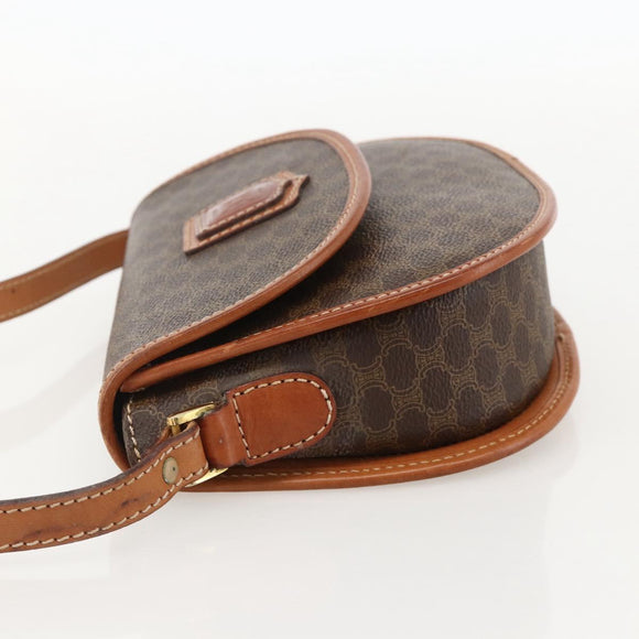 CELINE Macadam Canvas Shoulder Bag PVC Brown Gold Auth 161676